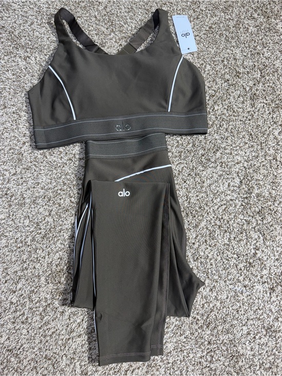 ALO Yoga Tops - ALO Yoga Kids Olive Swim Top & Bottom Set with White Piping